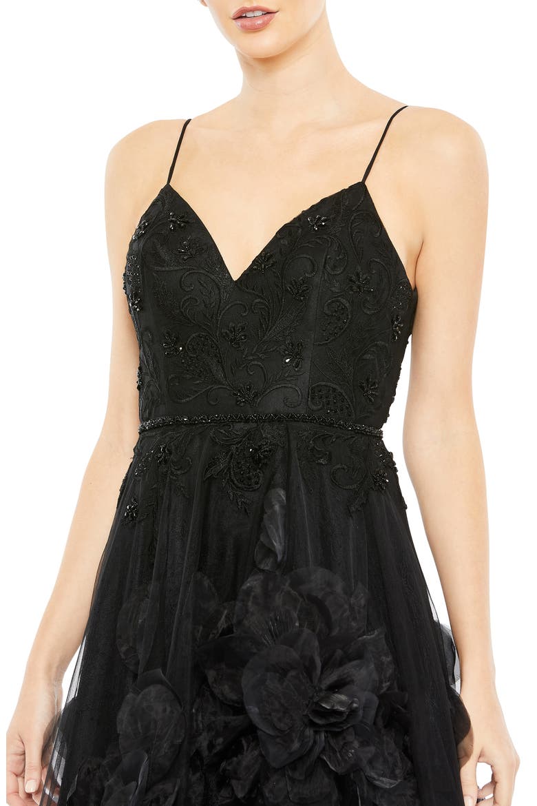 Women's Embellished Floral High Low Sleeveless Gown, Alternate, color, BLACK