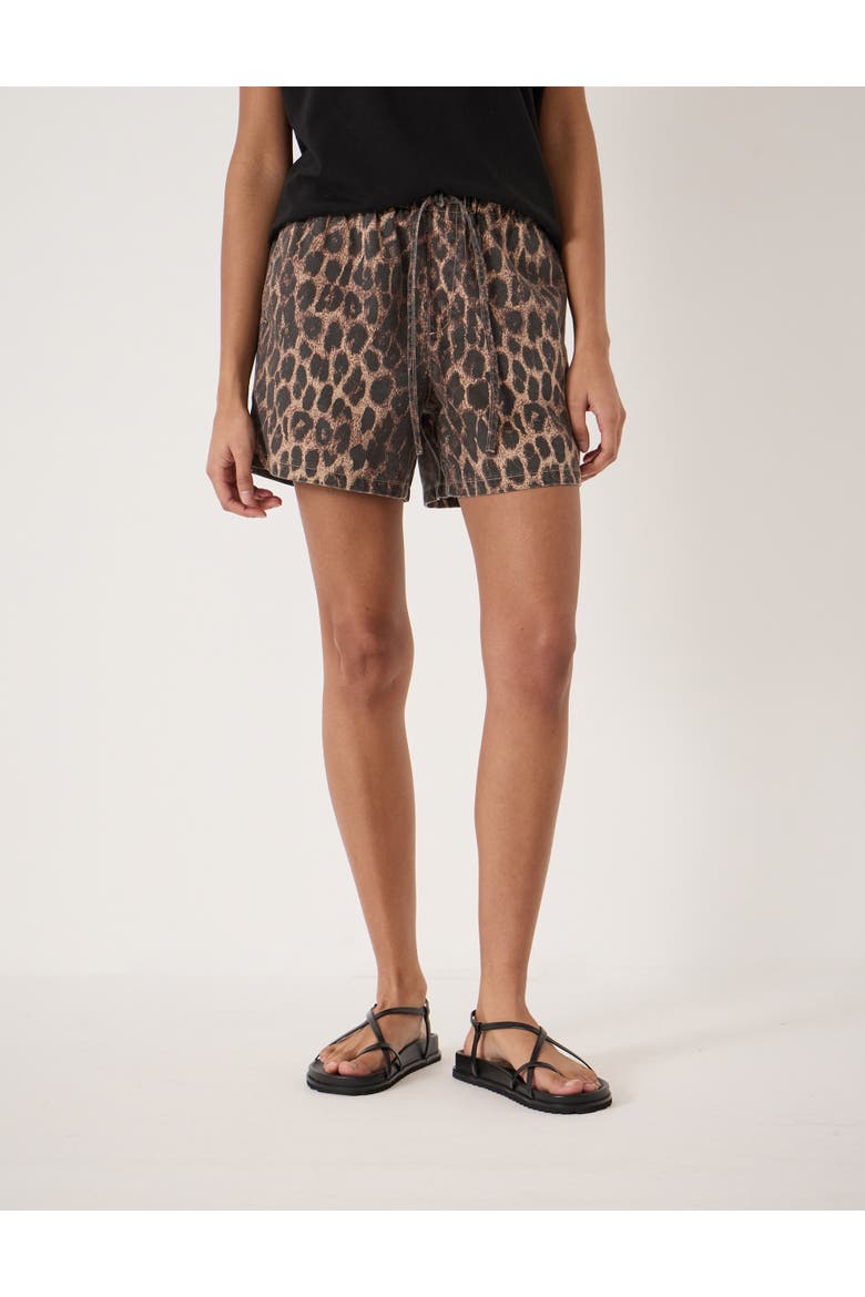 Betty Leopard Pull On Denim Shorts, Main, color, Brown Leopard Print