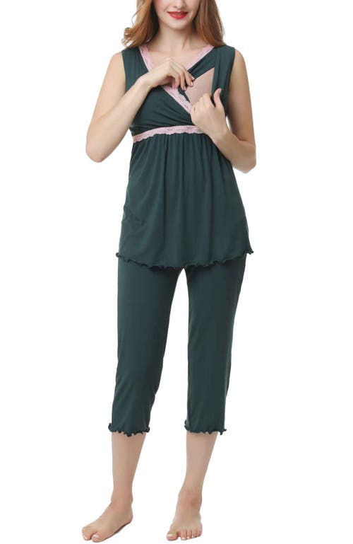 Kimi & Kai Penny Maternity/nursing Pajamas Set In Forest Green