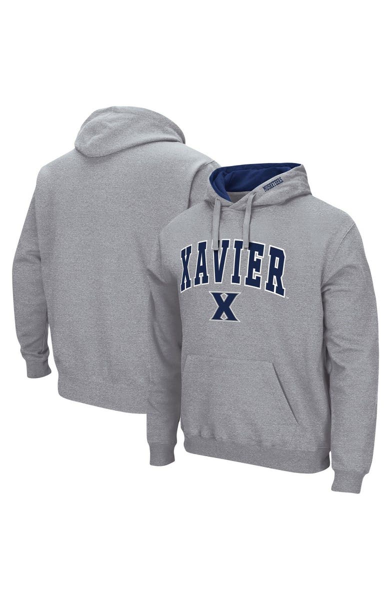 COLOSSEUM Men's Colosseum Heathered Gray Xavier Musketeers Arch and Logo Pullover Hoodie, Main, color, Heather Gray