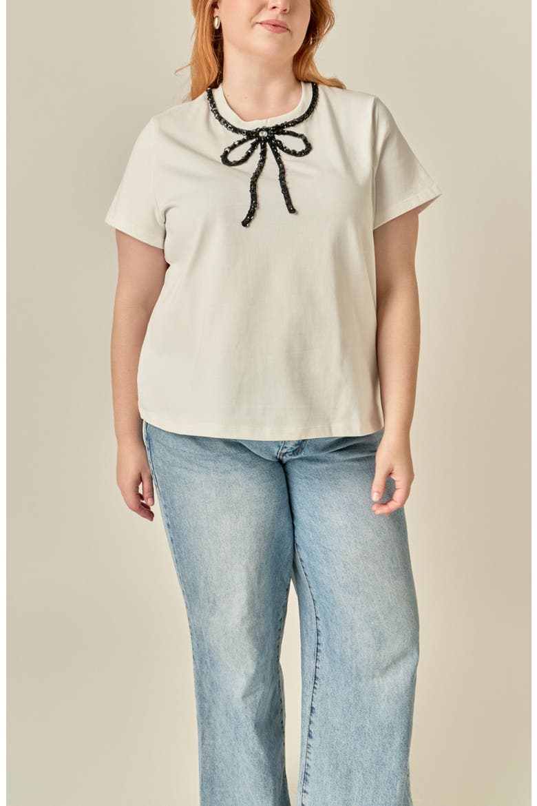 Beaded Bow T-Shirt, Alternate, color, WHITE