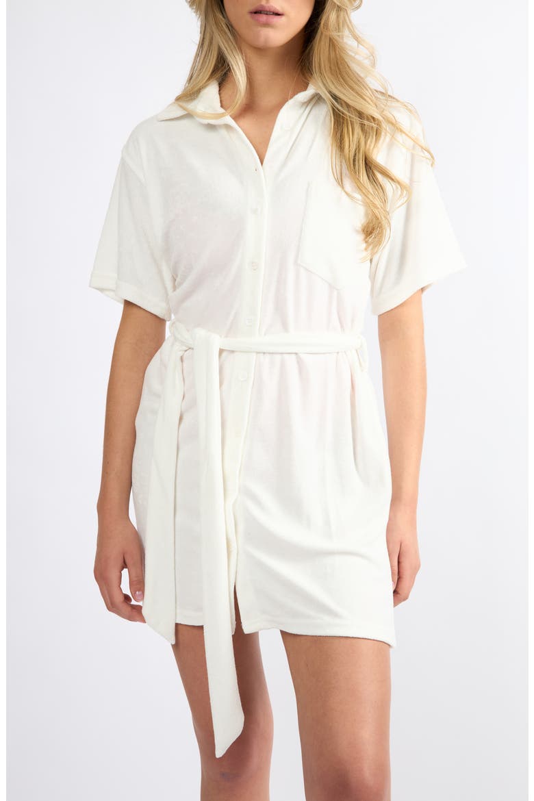 The Coastal French Terry Mini Shirtdress, Alternate, color, WHITE