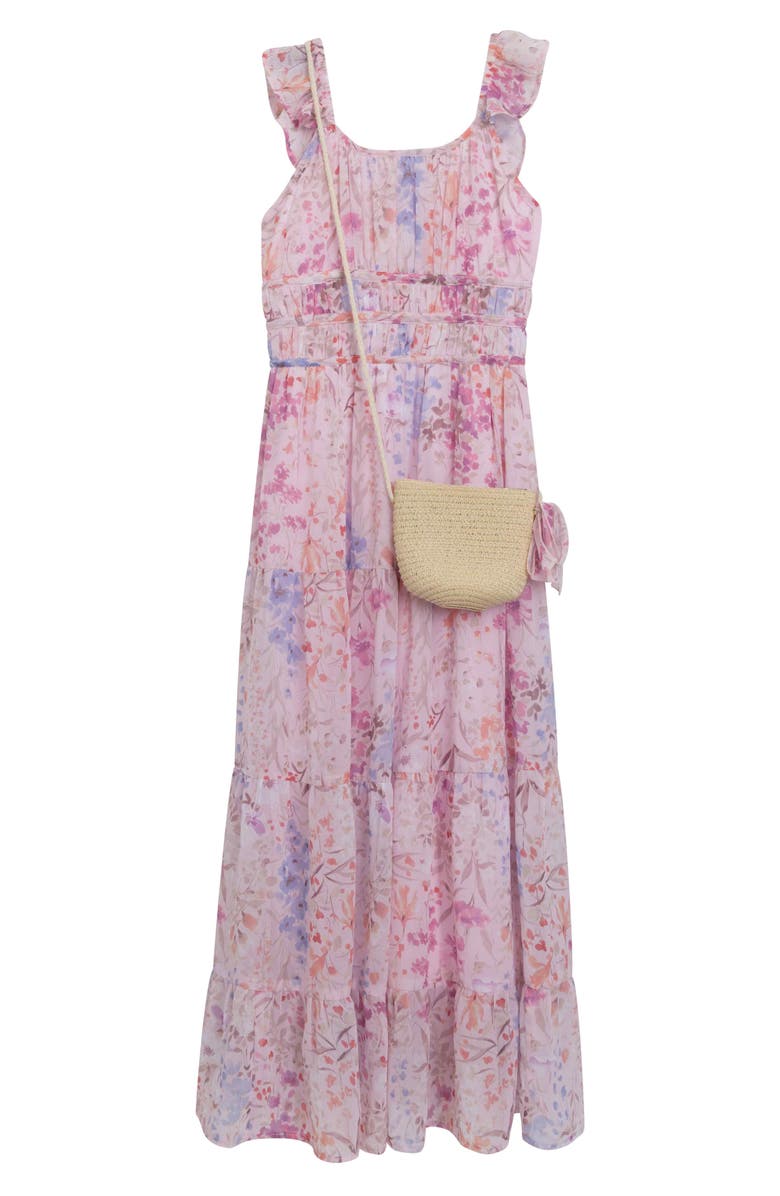 Speechless Kids' Flutter Sleeve Chiffon Maxi Dress with Crossbody Bag, Main, color, 