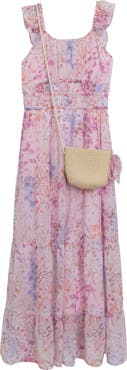 Speechless Kids' Flutter Sleeve Chiffon Maxi Dress with Crossbody Bag