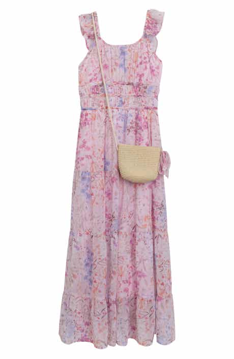 Speechless Kids' Flutter Sleeve Chiffon Maxi Dress with Crossbody Bag
