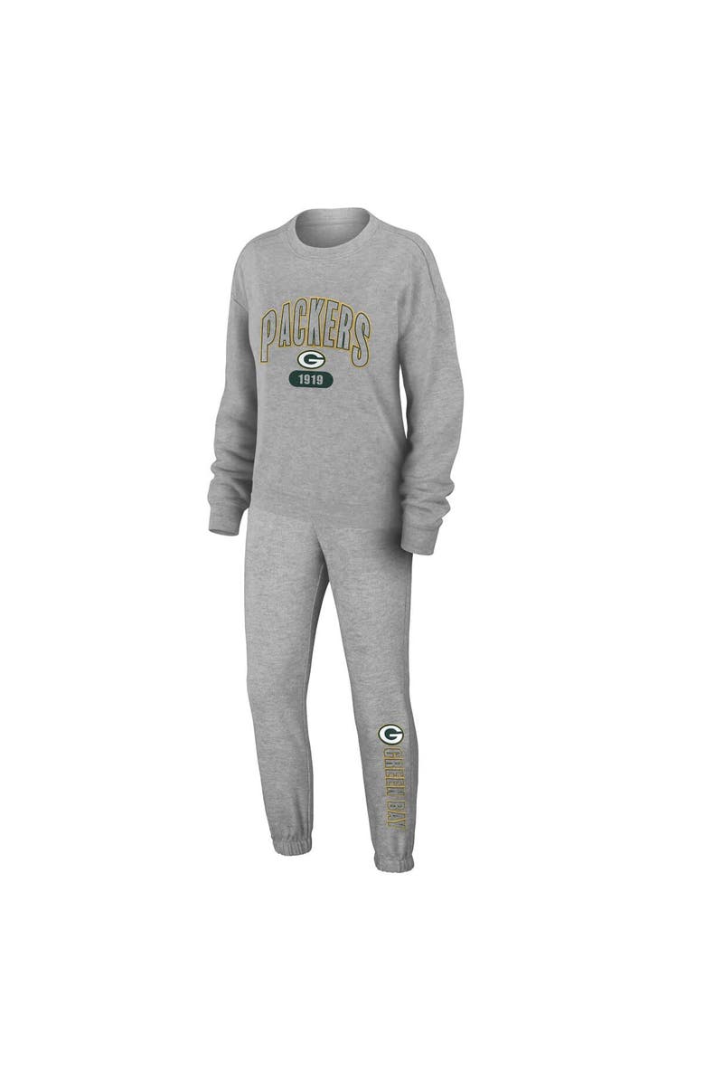 WEAR by Erin Andrews Women's WEAR by Erin Andrews  Heather Gray Green Bay Packers Plus Size Knitted Tri-Blend Long Sleeve T-Shirt & Pants Lounge Set, Alternate, color, 