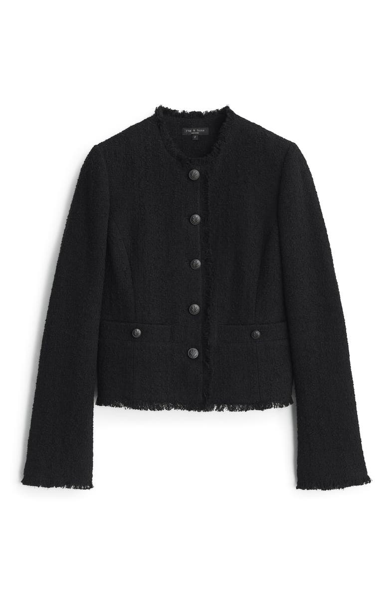 rag & bone Carmen Fringe Tweed Jacket, Alternate, color, Black