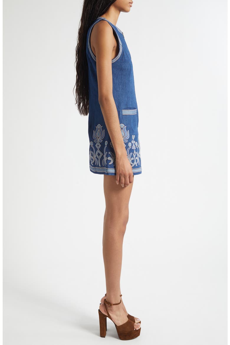 Paulina Embroidered Sleeveless Denim Minidress, Alternate, color, TONAL EMBROIDERED DENIM