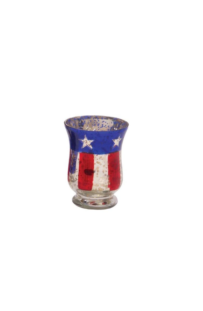 C&F Home Stars & Stripes Set of 2 Glass Votive Candle Holders 4.7", Alternate, color, Red