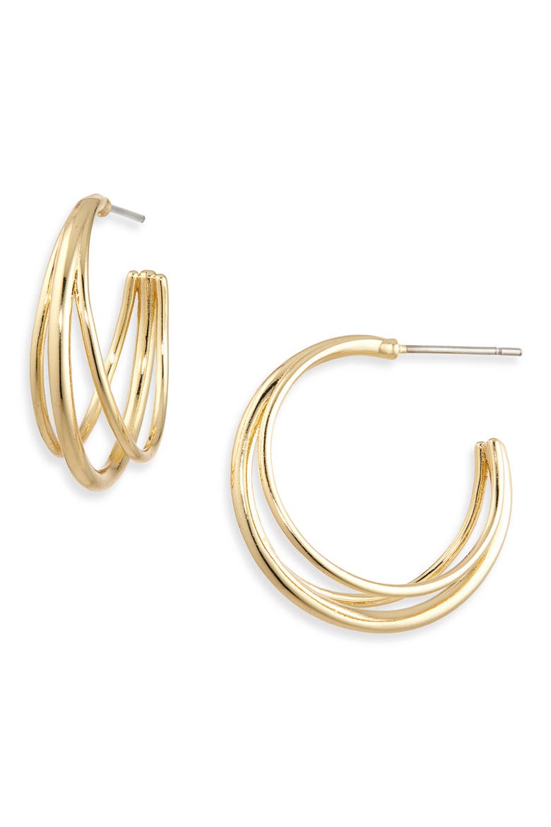 Medium Triple Layer Hoop Earrings, Main, color, GOLD