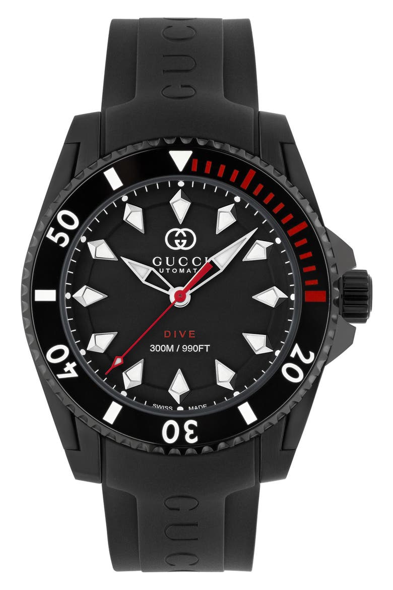 Dive Automatic Rubber Strap Watch, 40mm, Alternate, color, BLACK