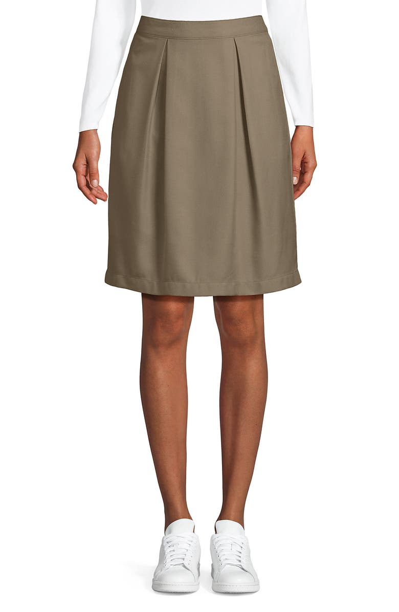 Lands' End School Uniform Solid Pleated Skort Top of Knee, Main, color, Khaki