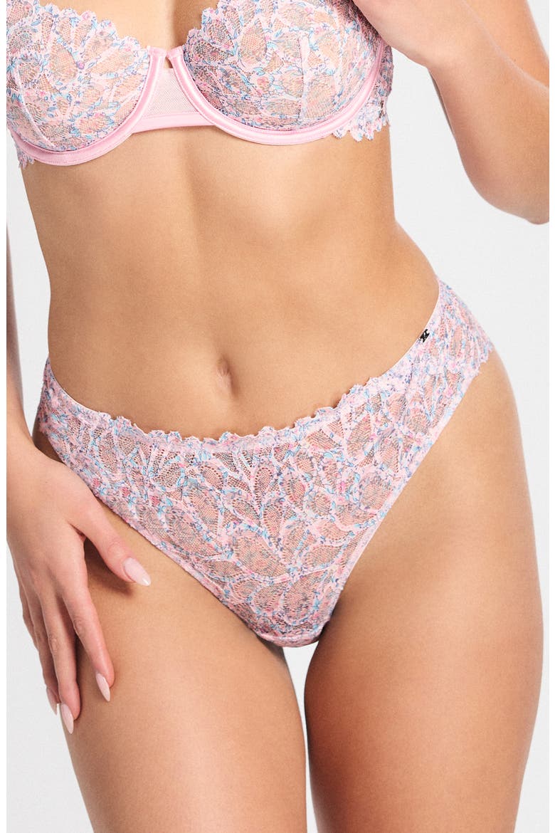 Savage Not Sorry Printed Lace Cheeky Panties, Main, color, PINK CHERRY BLOSSOM POP