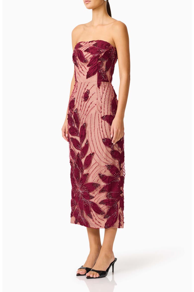 Elisa Strapless Column Midi Dress, Alternate, color, BURGUNDY