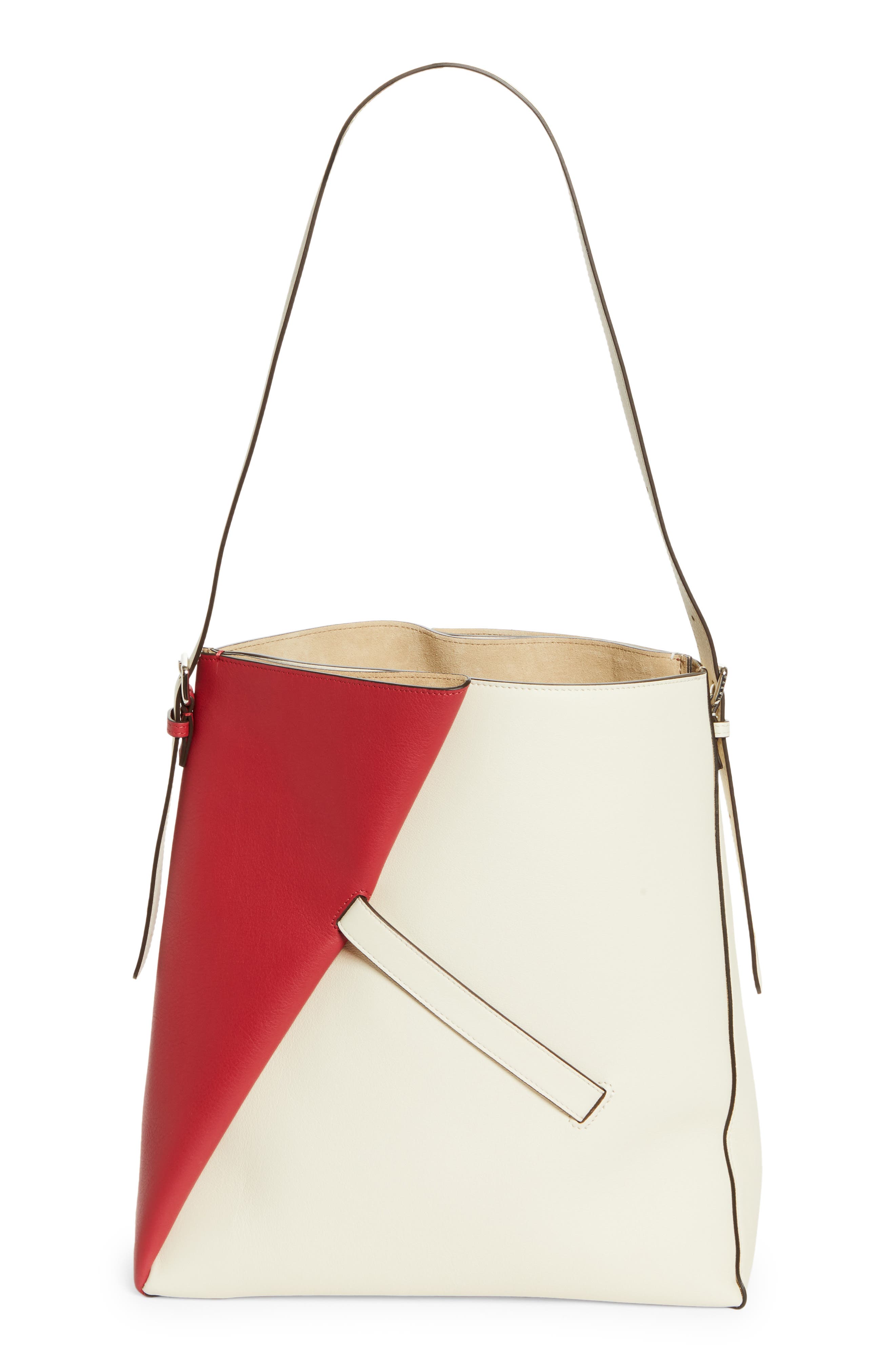 Reverse Leather Hobo Bag, Alternate, color, BERRY/ RED