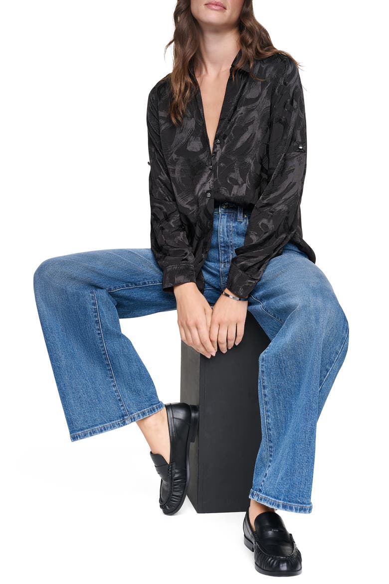 Roll Tab Sleeve Woven Shirt, Alternate, color, BLACK