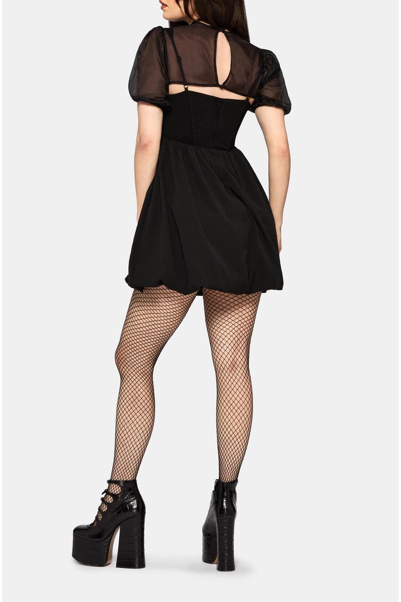 Miranda Puff Sleeve Lace Up Mini Dress, Alternate, color, Black