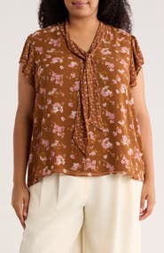 DR2 by Daniel Rainn Floral Tie Neck Cap Sleeve Top