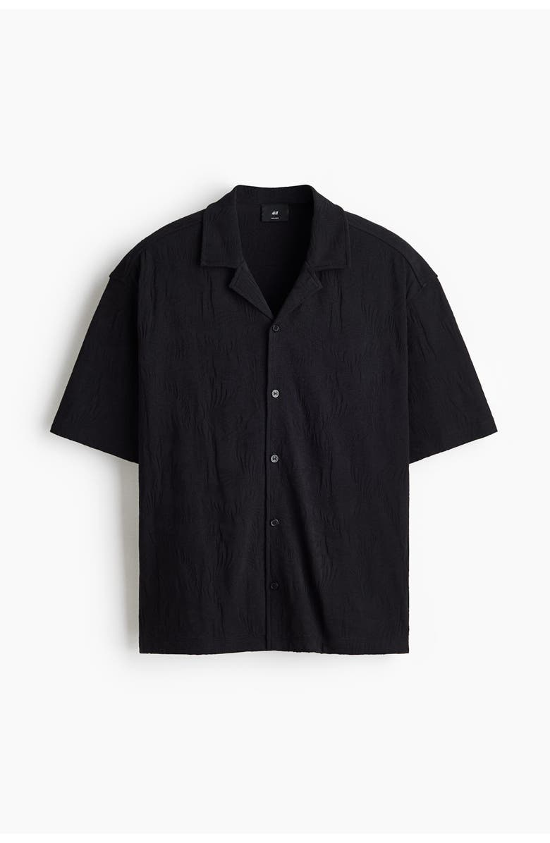 H&M Relaxed Fit Jacquard-jersey Resort Shirt, Main, color, Black