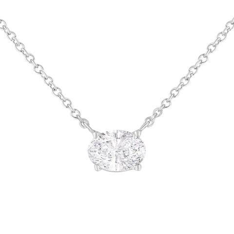 IGI Certified 14k White Gold 1/2 cttw Lab Grown Oval Solitaire Diamond Pendant