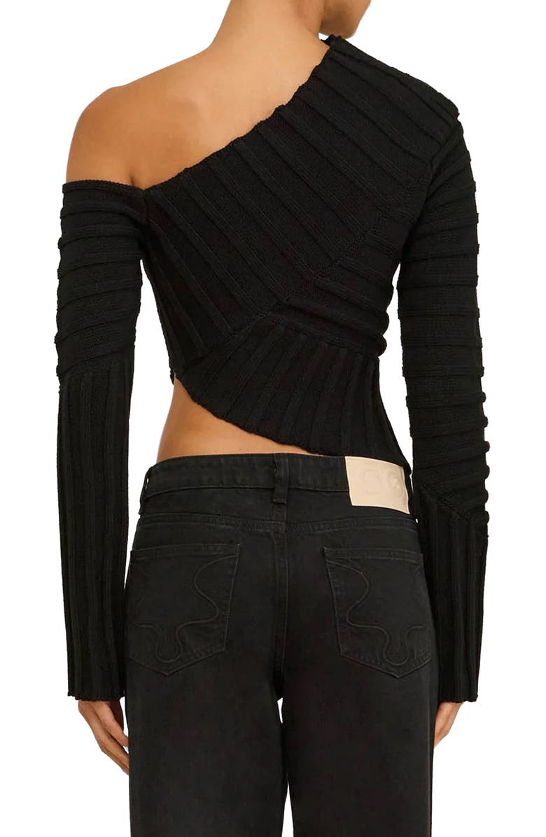Cult Gaia Jaidan Asymmetric Cotton Ribbed Top, Alternate, color, Black