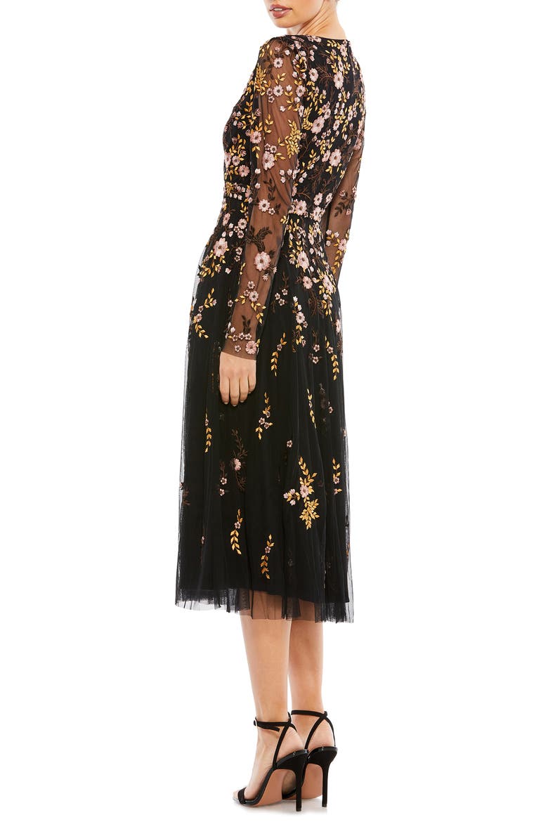 Floral Embroidered A-Line Cocktail Dress, Alternate, color, BLACK MULTI