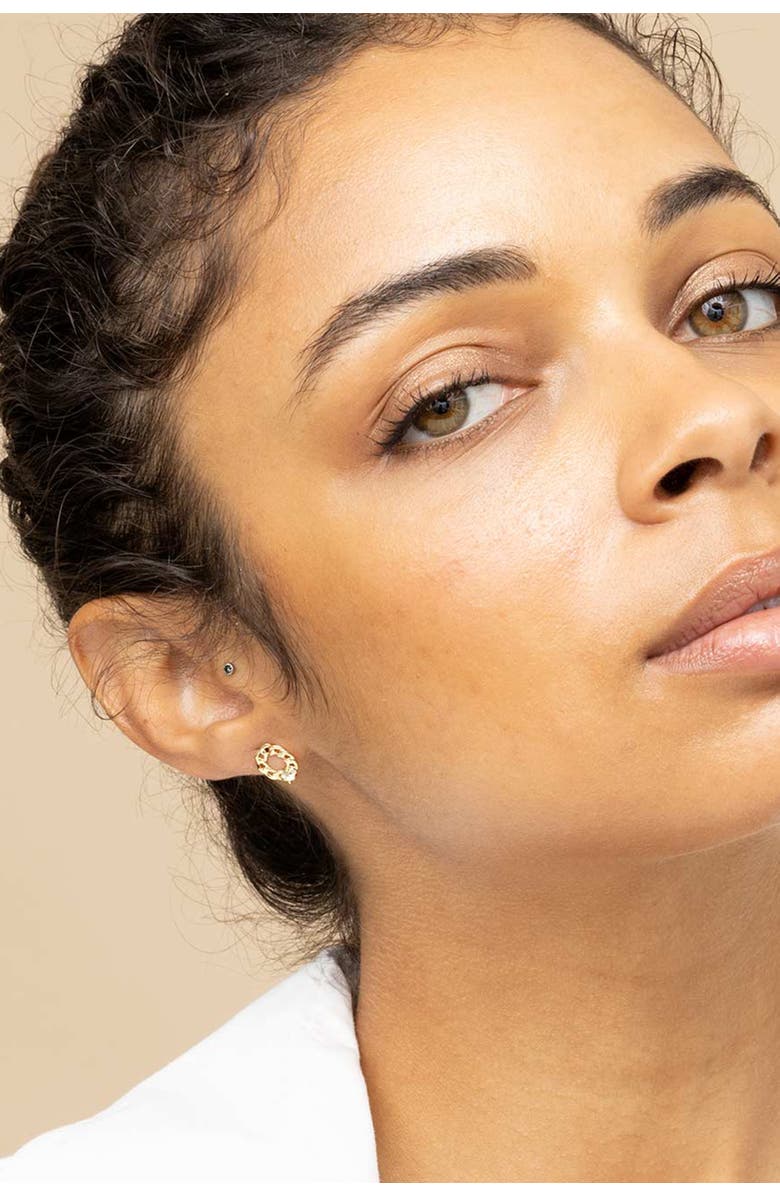 Oradina 14K Yellow Gold Halo Studs, Alternate, color, Yellow Gold