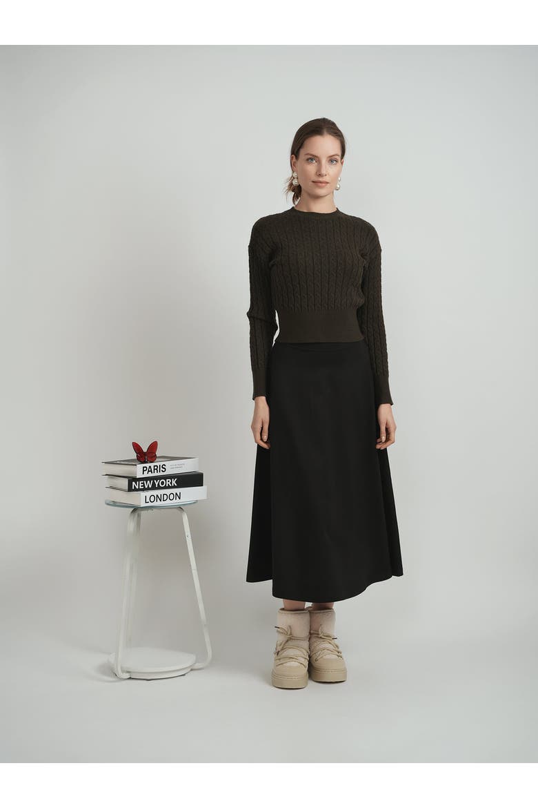 Cable Knit Ribbed Cuffs Sweater, Alternate, color, Dusty Mauve
