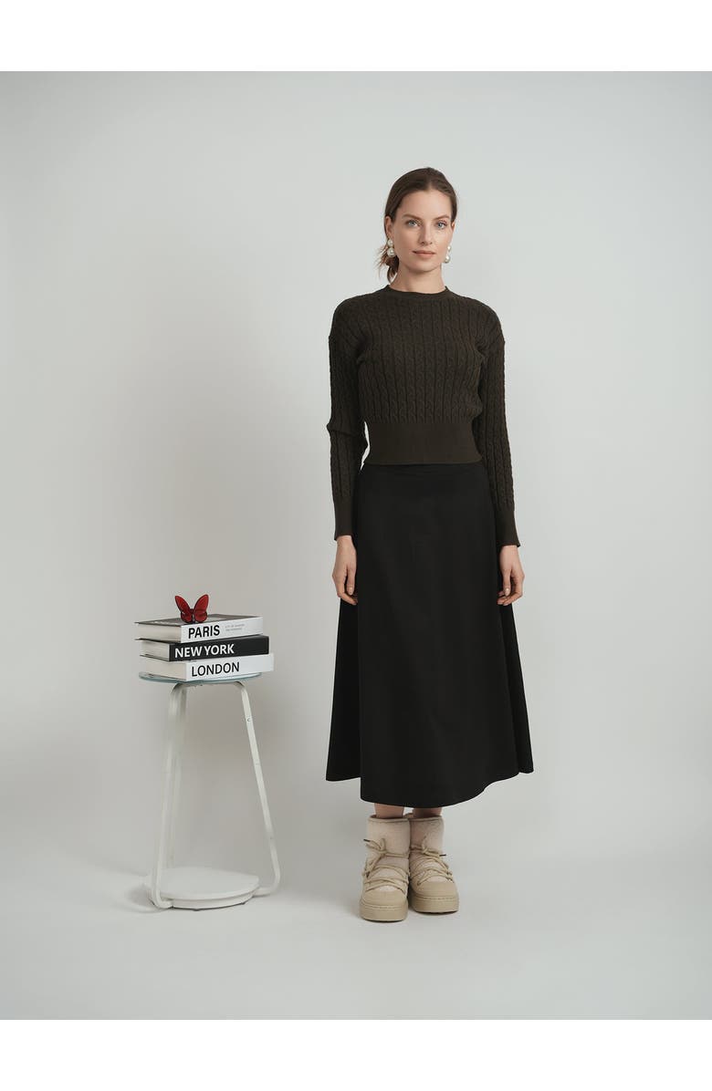 BuHu Cable Knit Ribbed Cuffs Sweater, Alternate, color, Black
