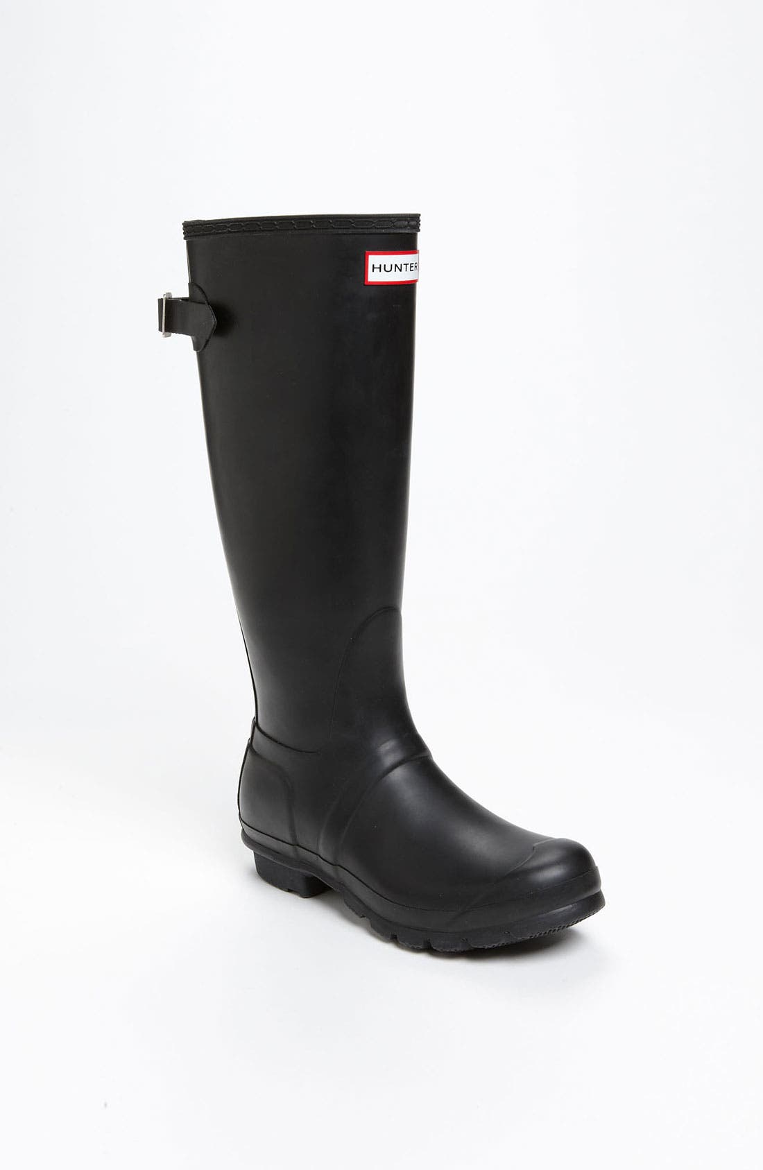 Original Tall Adjustable Back Waterproof Rain Boot, Main, color, BLACK/ ENAMEL