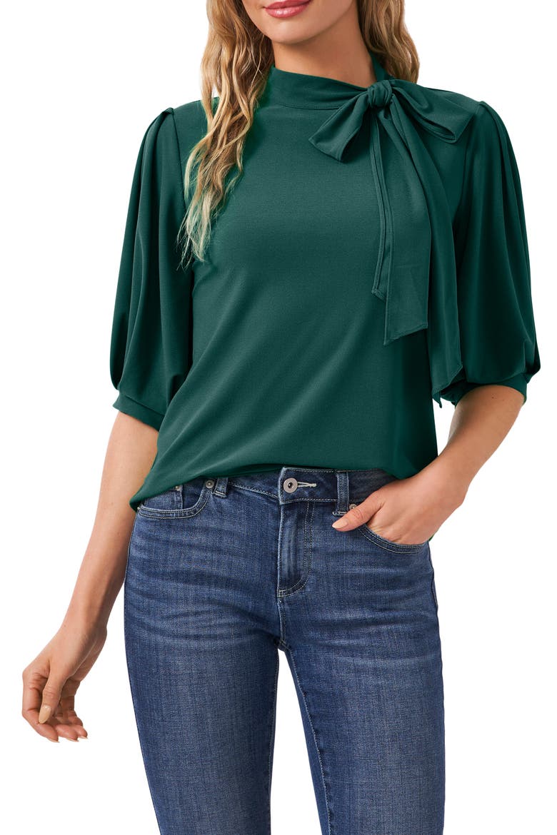 Bow Knit Top, Main, color, DARK FOREST GREEN