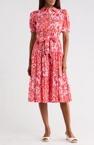 Derek Lam 10 Crosby Buffy Floral Print Tie Waist Tiered Midi Dress
