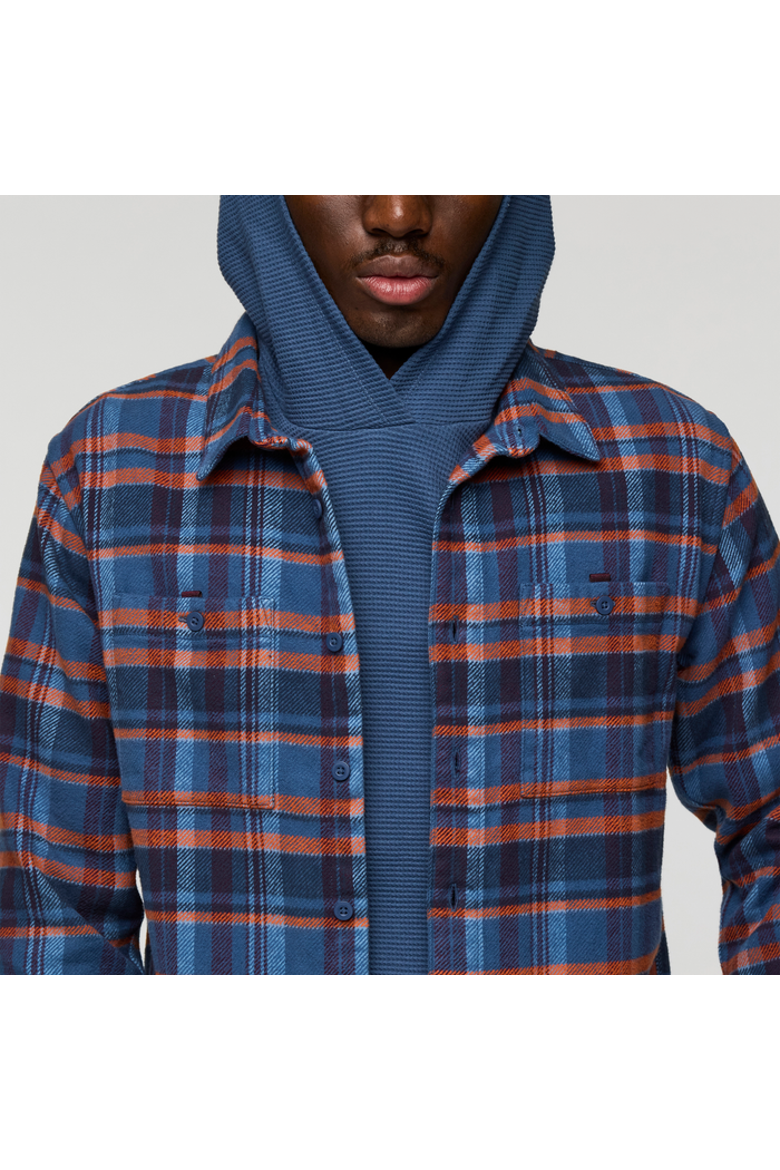 Mero Organic Flannel Shirt - Men's, Alternate, color, Deep Sea and Fjord Plaid