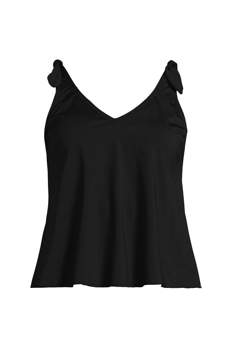 Chlorine Resistant V-neck Shoulder Tie Flutter Tankini Swimsuit Top, Alternate, color, Black