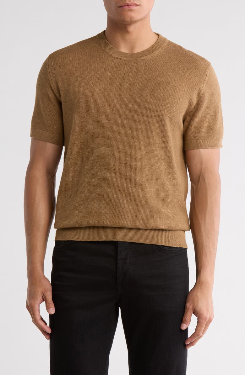 DENIM AND FLOWER Textured Short Sleeve Sweater, Main, color, Medium Brown