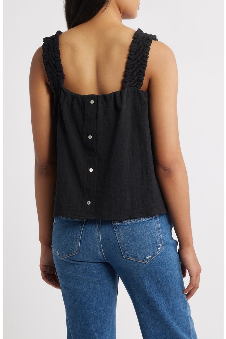 Smocked Strap Cotton Gauze Camisole, Alternate, color, BLACK