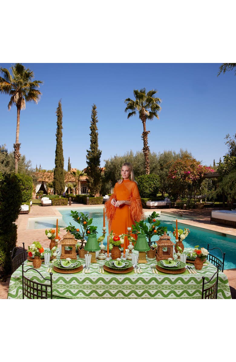 Mrs. Alice Ikat Tablecloth, Alternate, color, Green