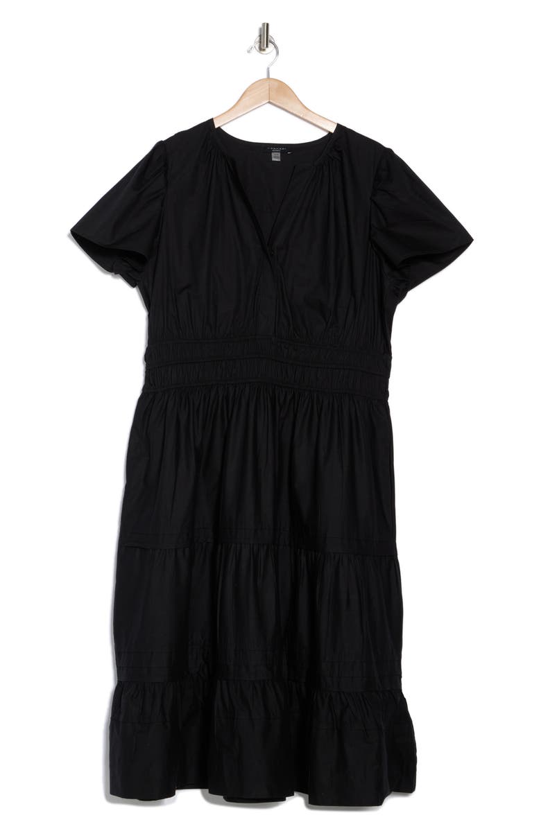 T Tahari Puff Sleeve Tiered Dress, Alternate, color, Black