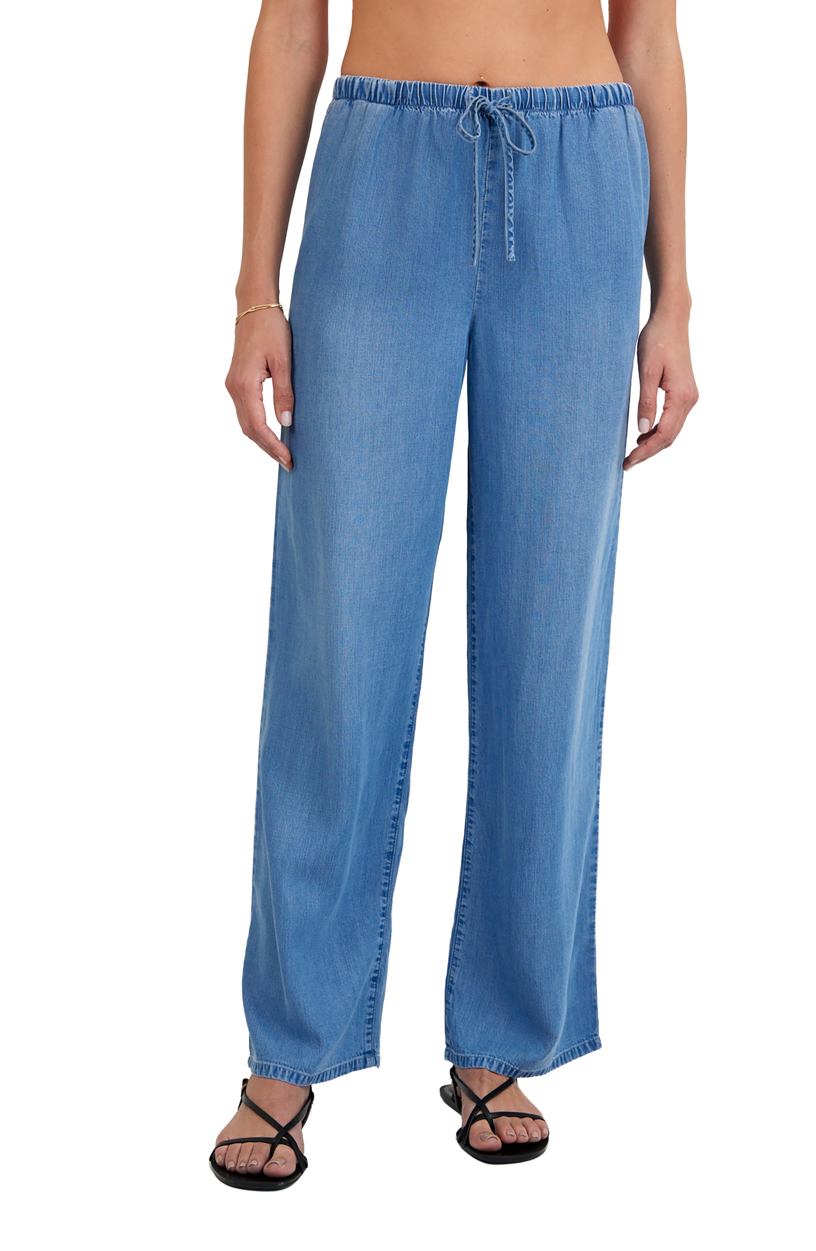Pull-On Wide Leg Chambray Pants