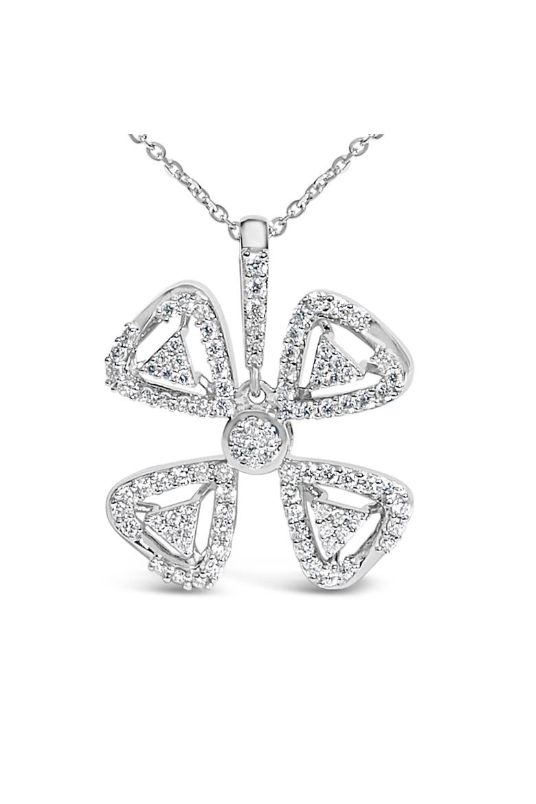 14K White Gold 5/8 Cttw Diamond 4 Leaf Floral Pendant Necklace, Alternate, color, White