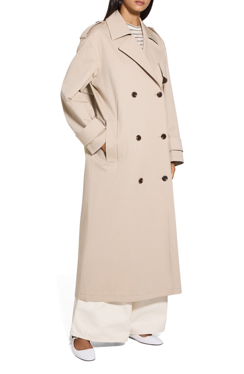 Theory Oversize Stretch Cotton Trench Coat, Alternate, color, Soft Taupe