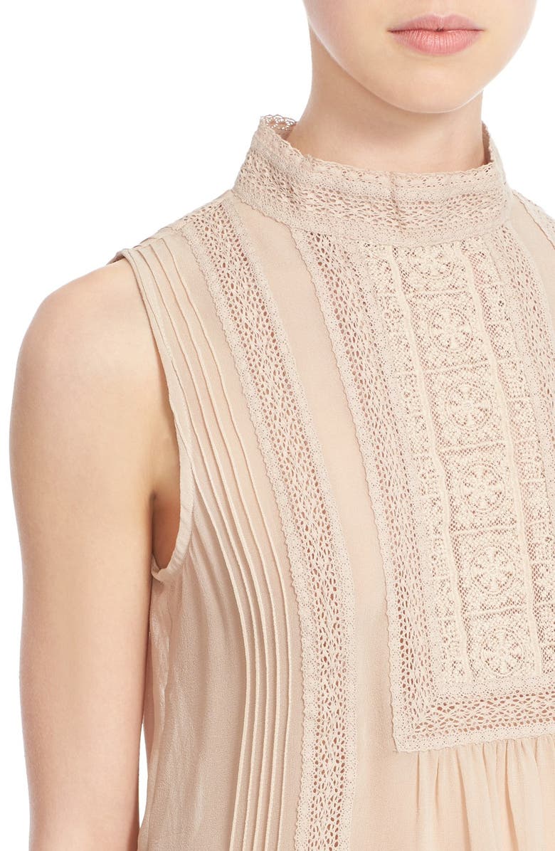 Joie Lace Trim Sleeveless Silk Blouse, Alternate, color, Almond