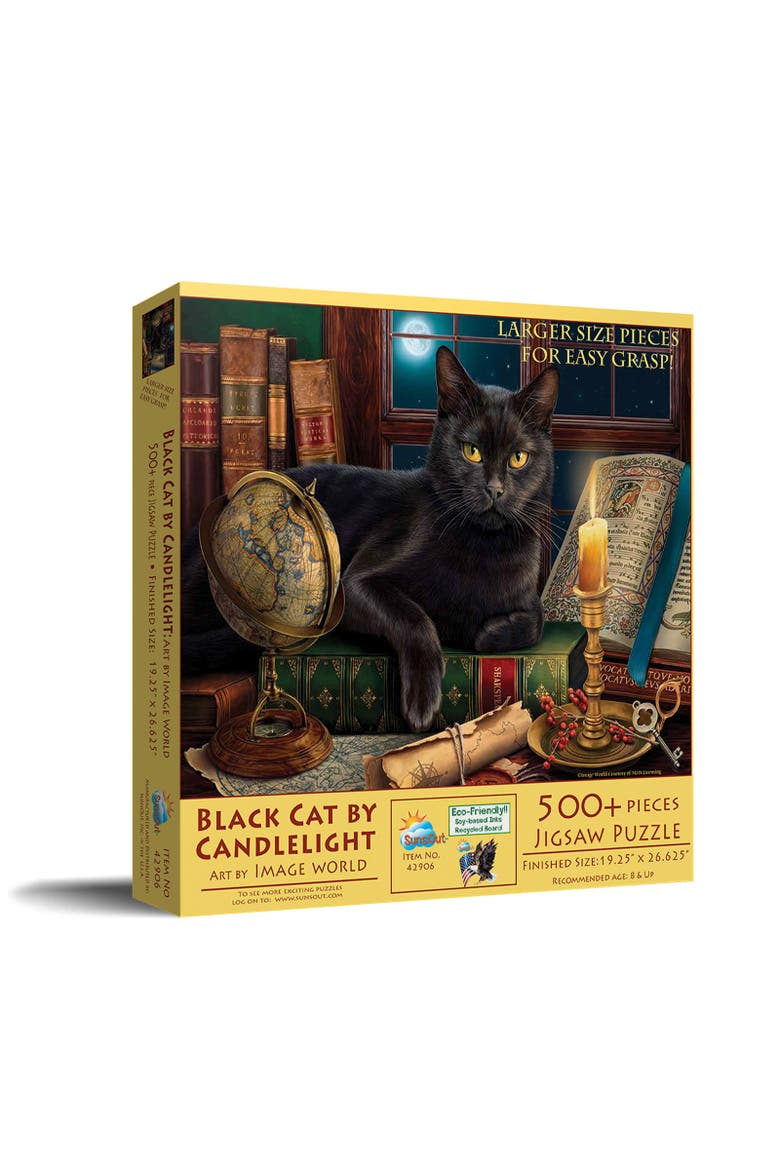Black Cat by Candlelight 500 piece Jigsaw Puzzle for Adults Large Pieces, Main, color, Multicolor