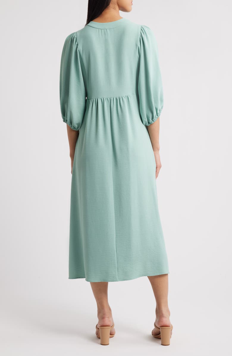 Connected Apparel V-Neck Puff Sleeve Pocket Dress, Alternate, color, Seafoam