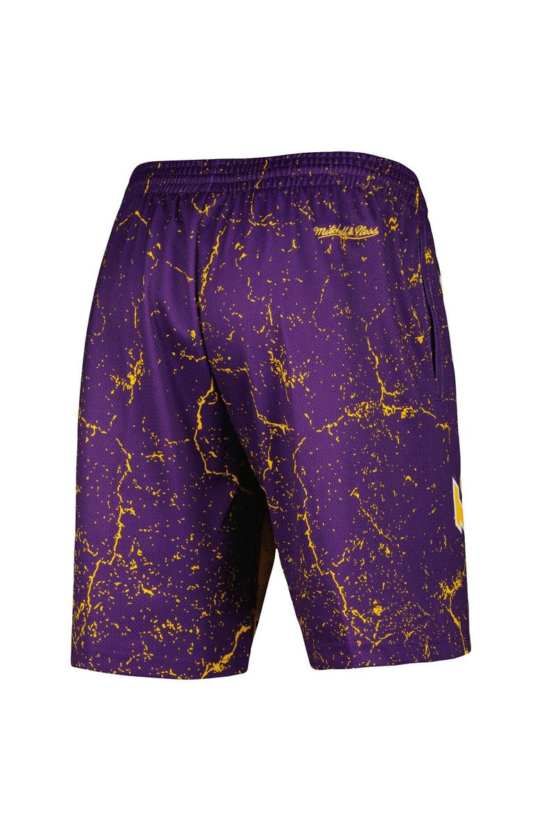 Mitchell & Ness Men's Mitchell & Ness Shaquille O'Neal Purple Los Angeles Lakers Hardwood Classics Player Burst Shorts, Alternate, color,