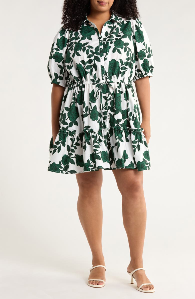 SUGARLIPS Kane Floral Stacie Cotton Shirtdress, Main, color, White-Forest