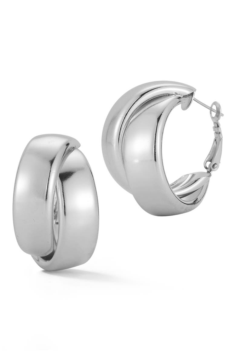 Double Hoop Earrings, Main, color, SILVER