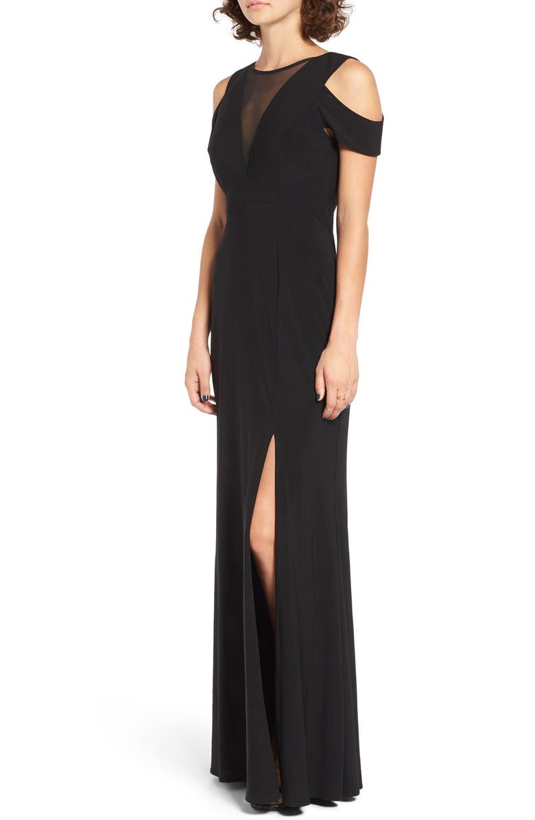 Morgan & Co. Illusion Mesh Gown, Alternate, color, 