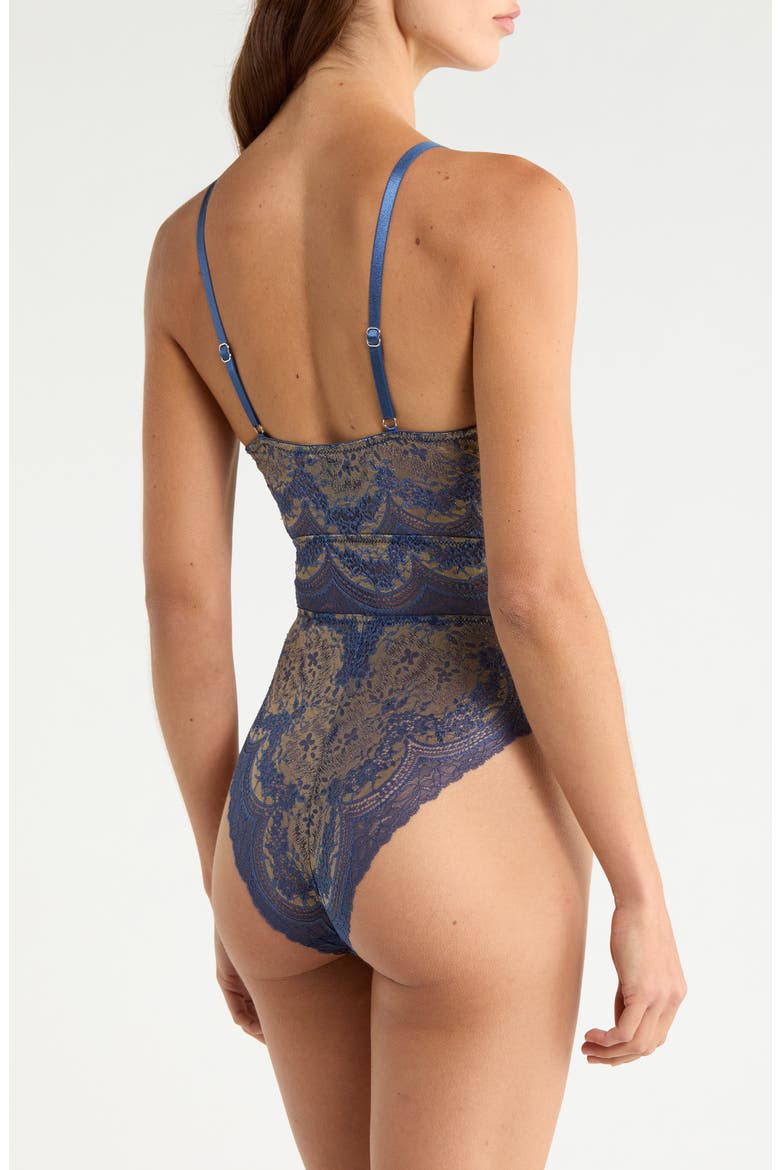Plunge Lace Teddy, Alternate, color, DENIM BRASS