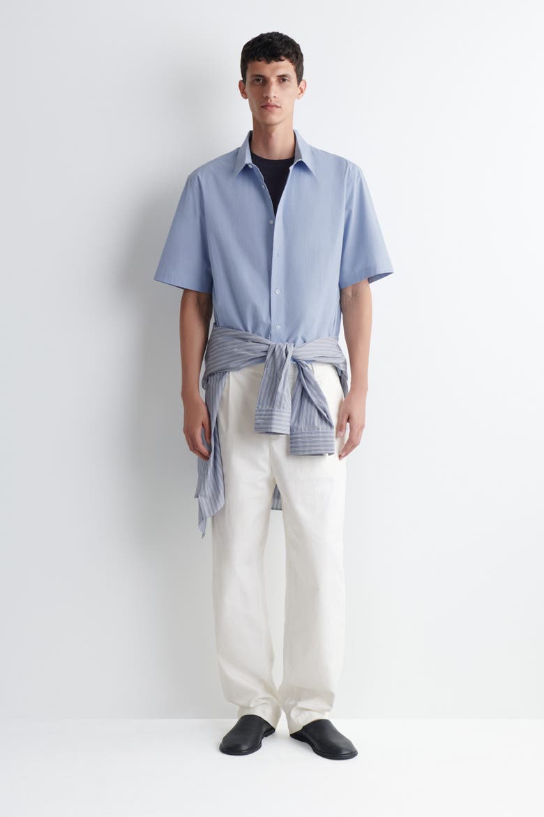 Relaxed Cotton Short-sleeved Shirt, Alternate, color, LIGHT BLUE